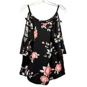 Dreagal Women’s Caged Short Sleeve Scoop Neck Blouse Black/Multi Floral Small